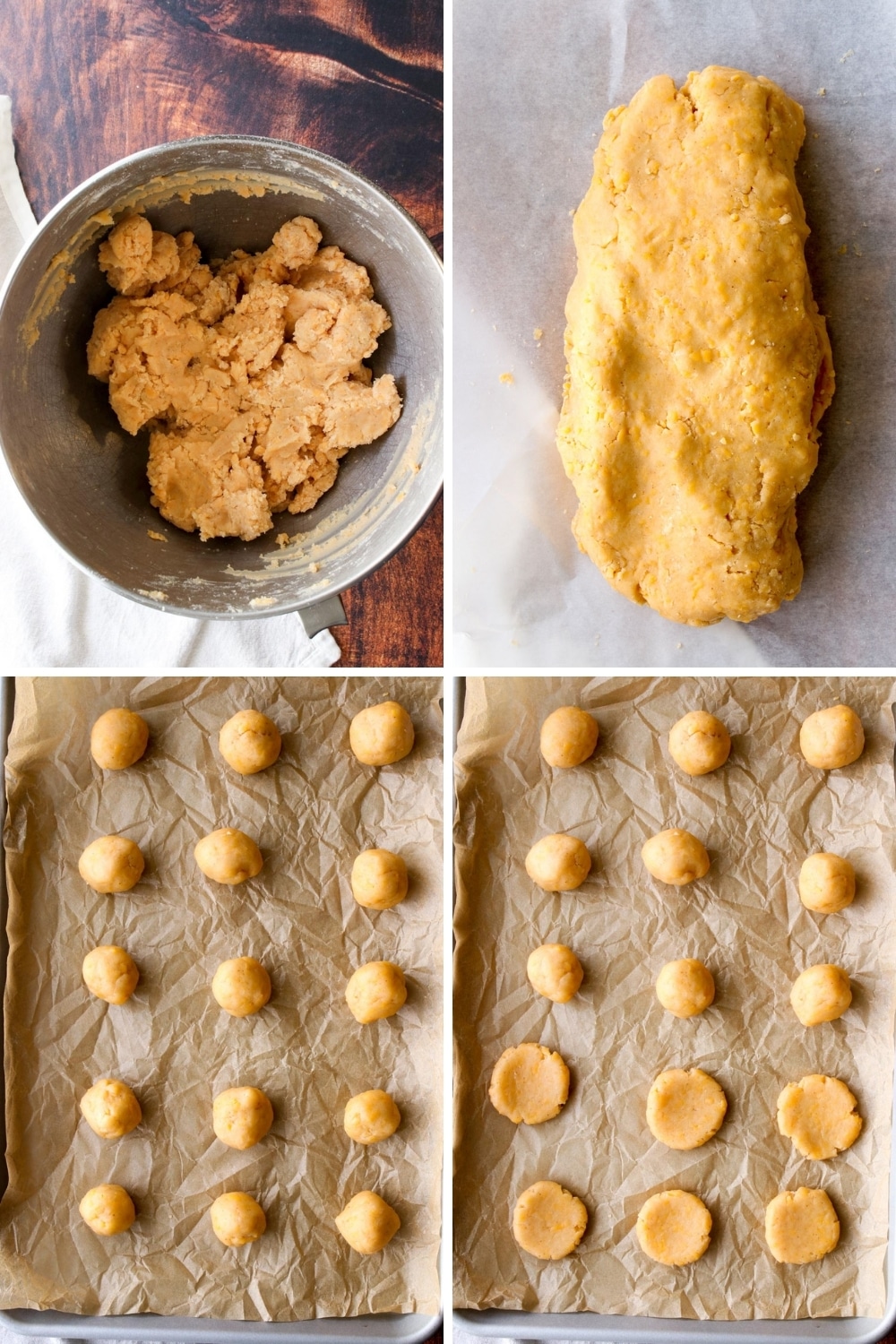 four photos showing steps to make cheese shortbread