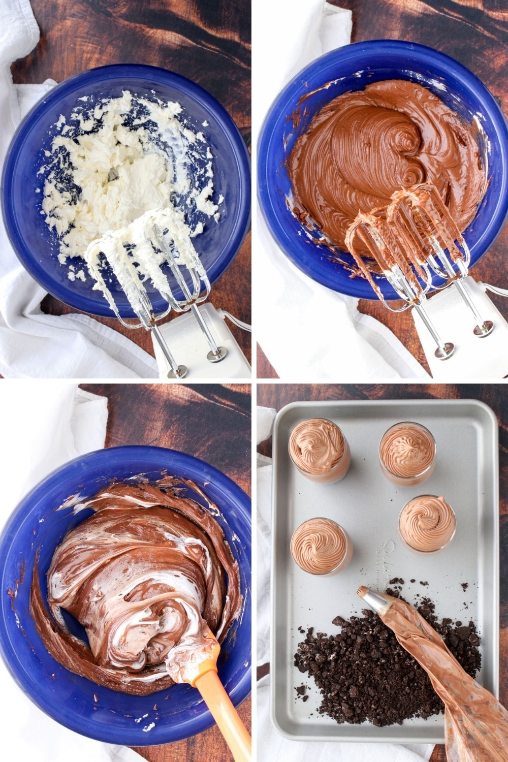 collage showing how to make chocolate hazelnut mousse