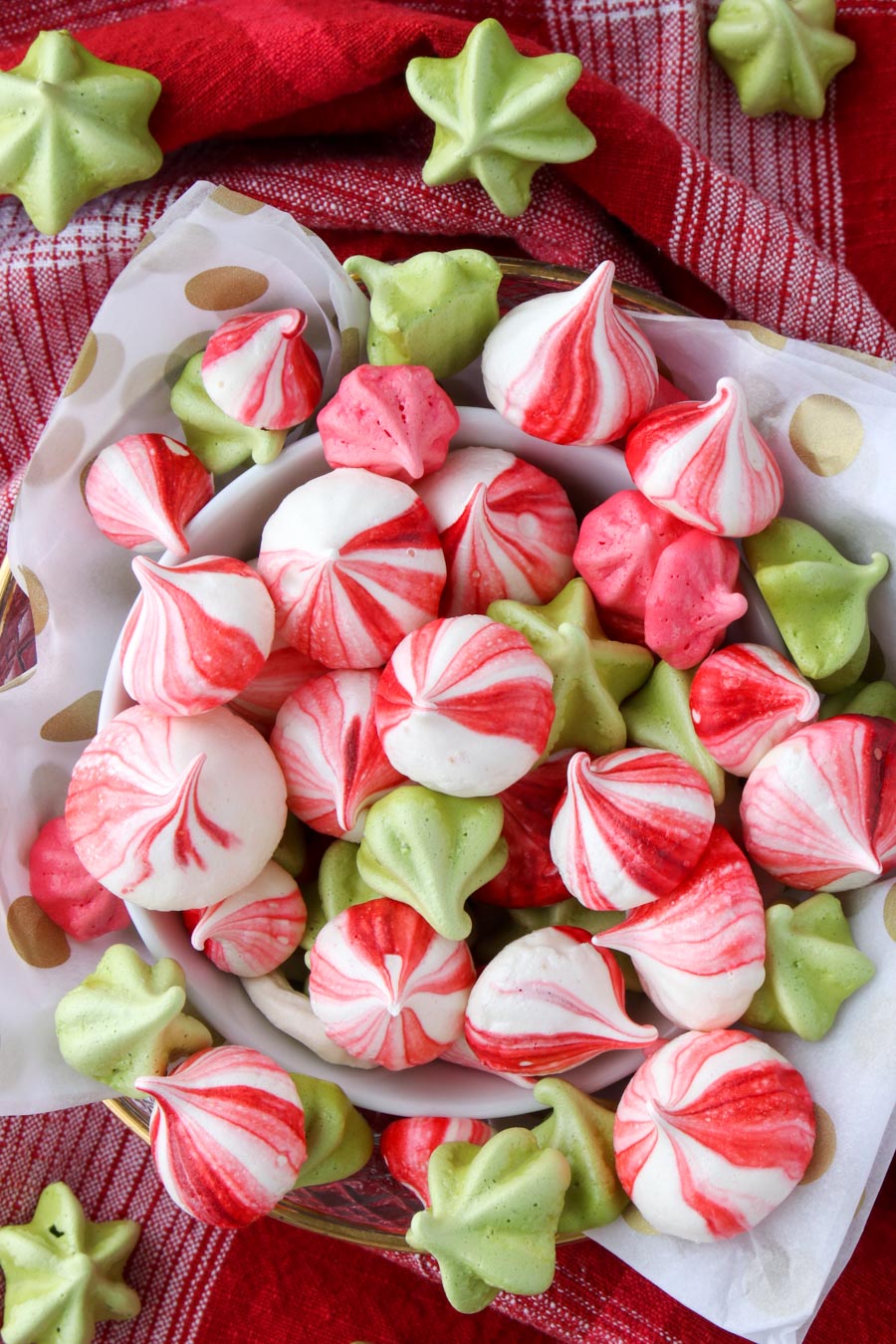 Close up of a bowl of colorful meringues