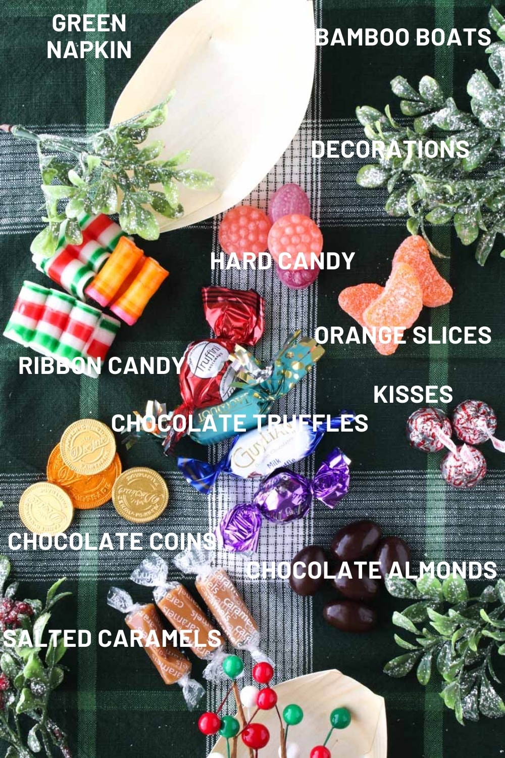 Ingredients to make a candy Christmas wreath