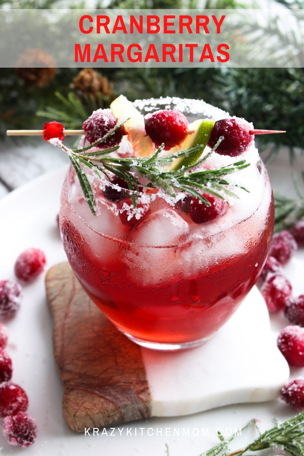 With only four ingredients Cranberry Margaritas are perfect for the holiday season. Made with Cranberry and lime juice, tequila, and triple sec.  via @krazykitchenmom