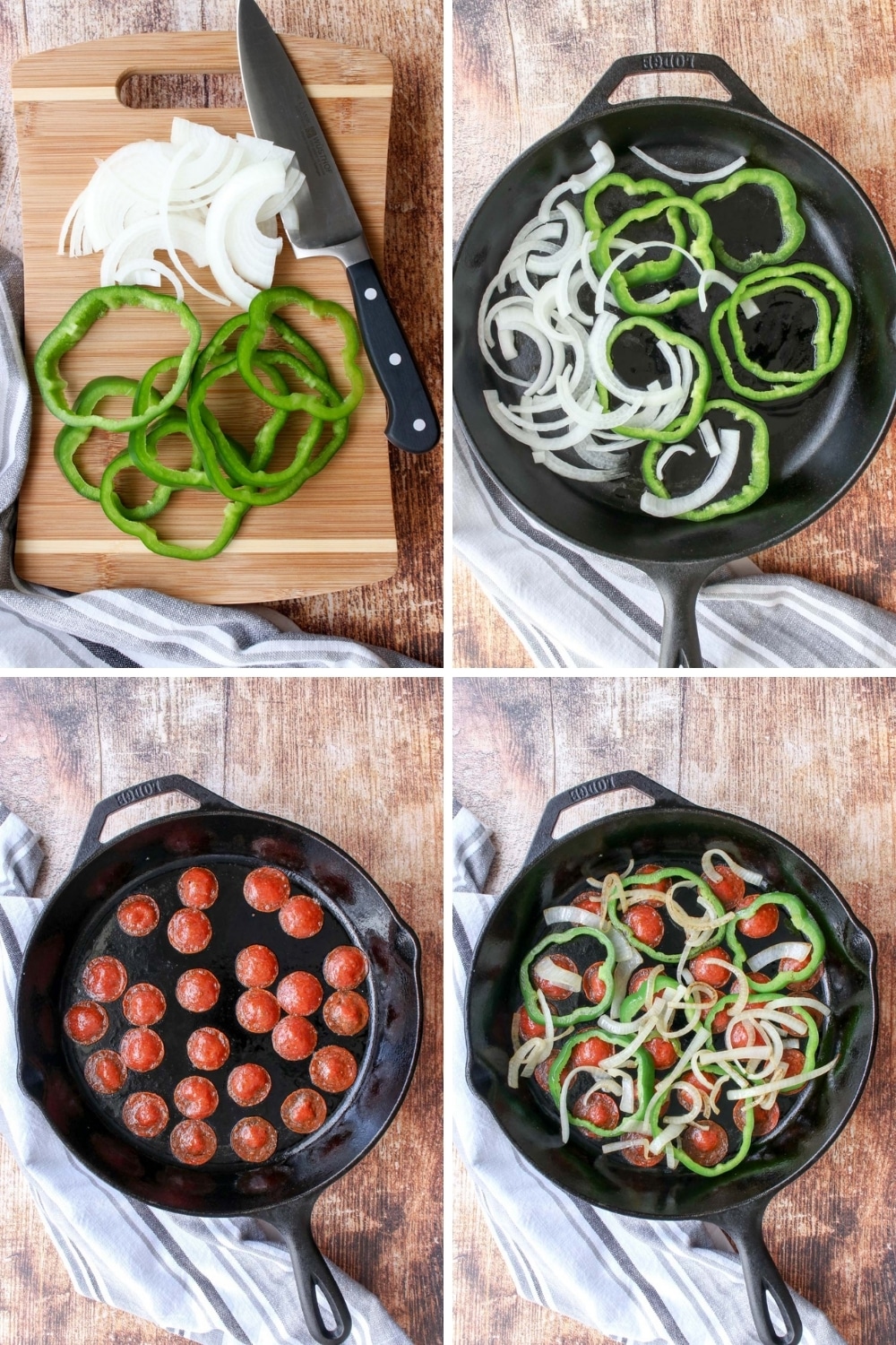 collage of how to make skillet pizza