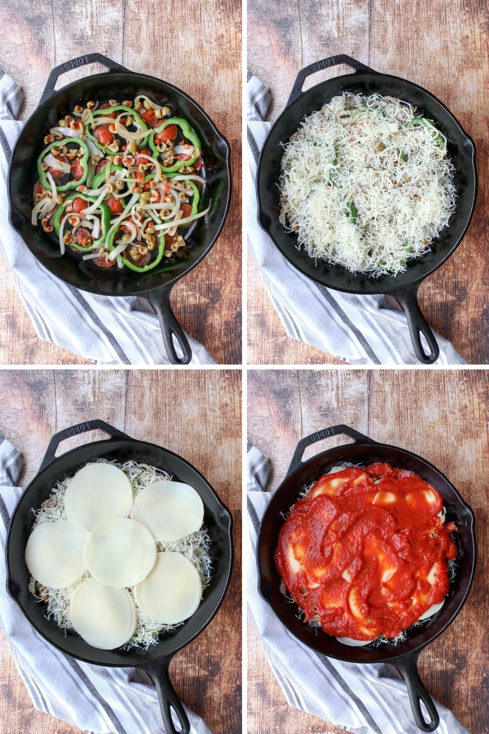 collage of how to make skillet pizza