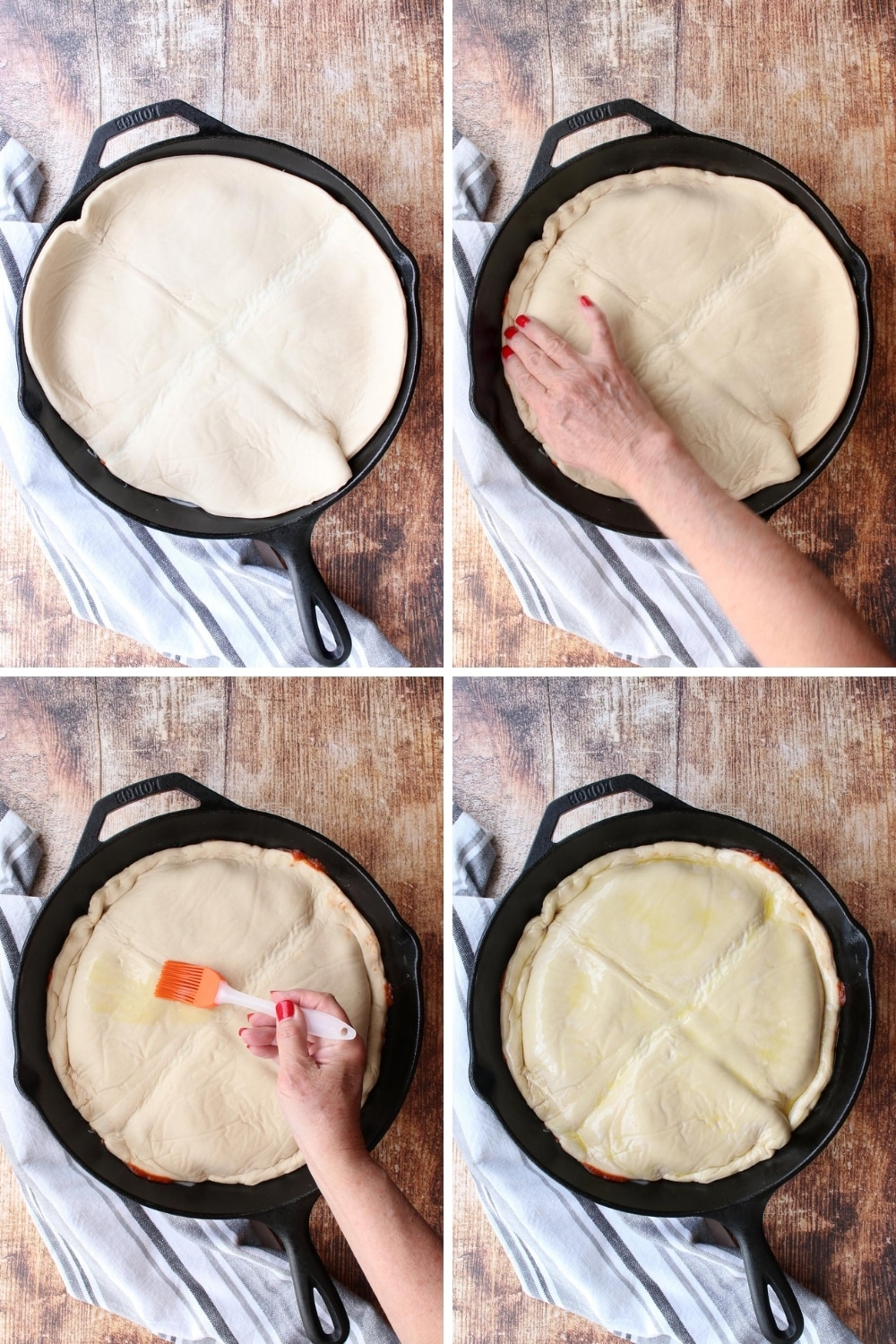 collage of how to make skillet pizza