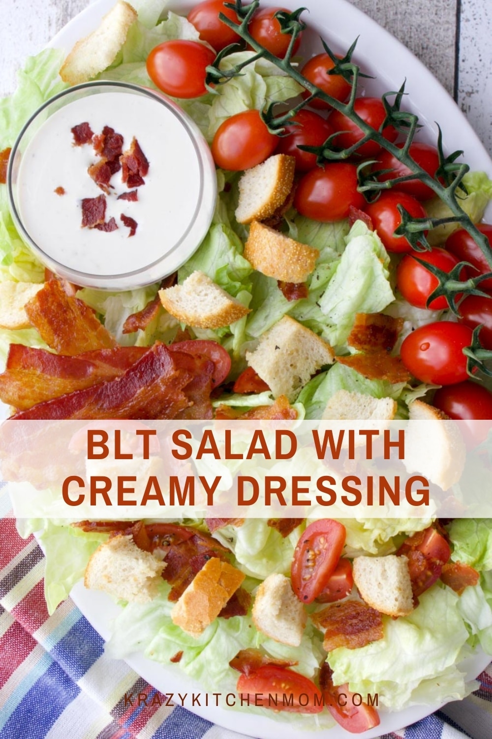 The classic flavor combination of a bacon, lettuce, and tomato sandwich transformed into a crispy, cold, refreshing salad.  via @krazykitchenmom