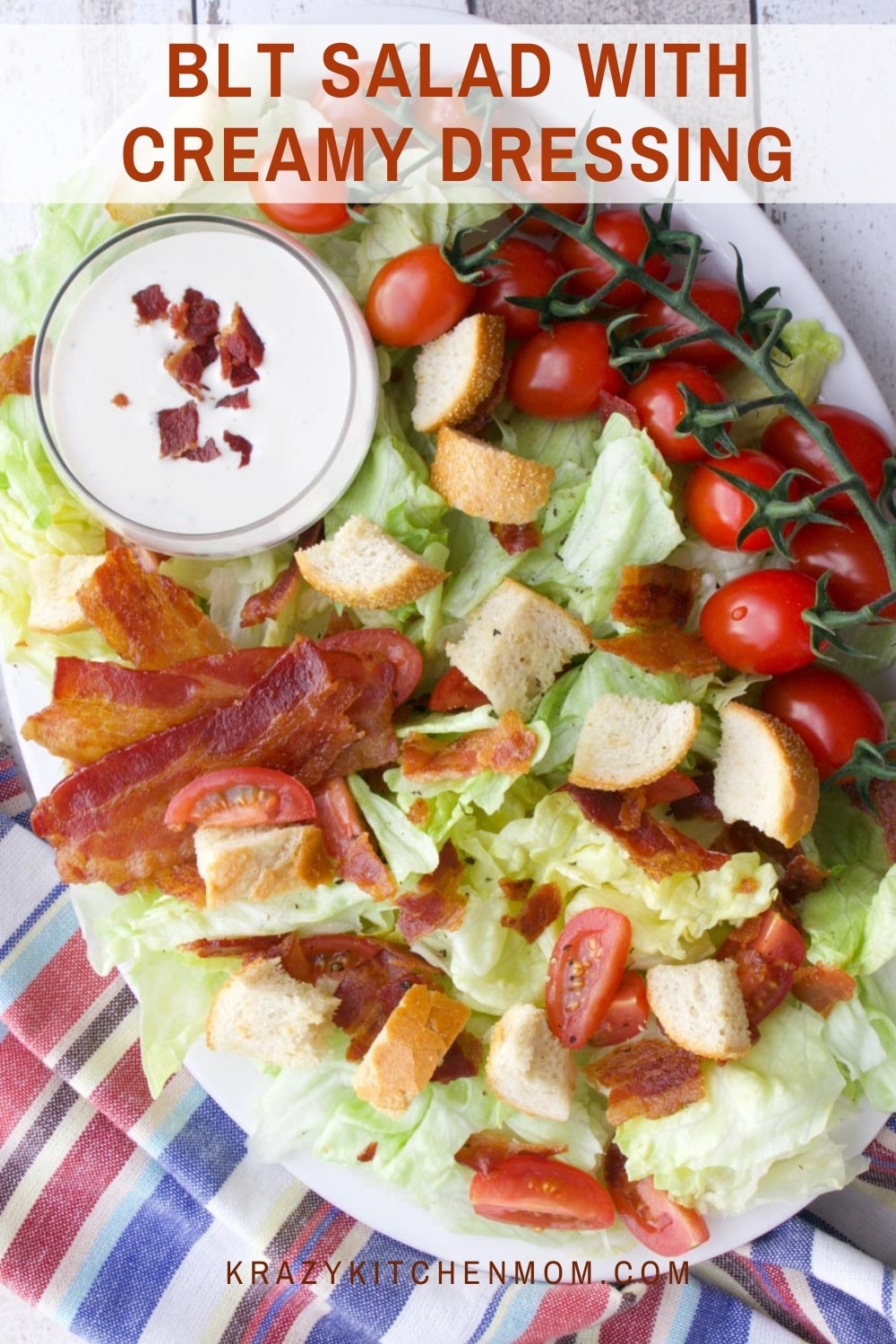 The classic flavor combination of a bacon, lettuce, and tomato sandwich transformed into a crispy, cold, refreshing salad.  via @krazykitchenmom