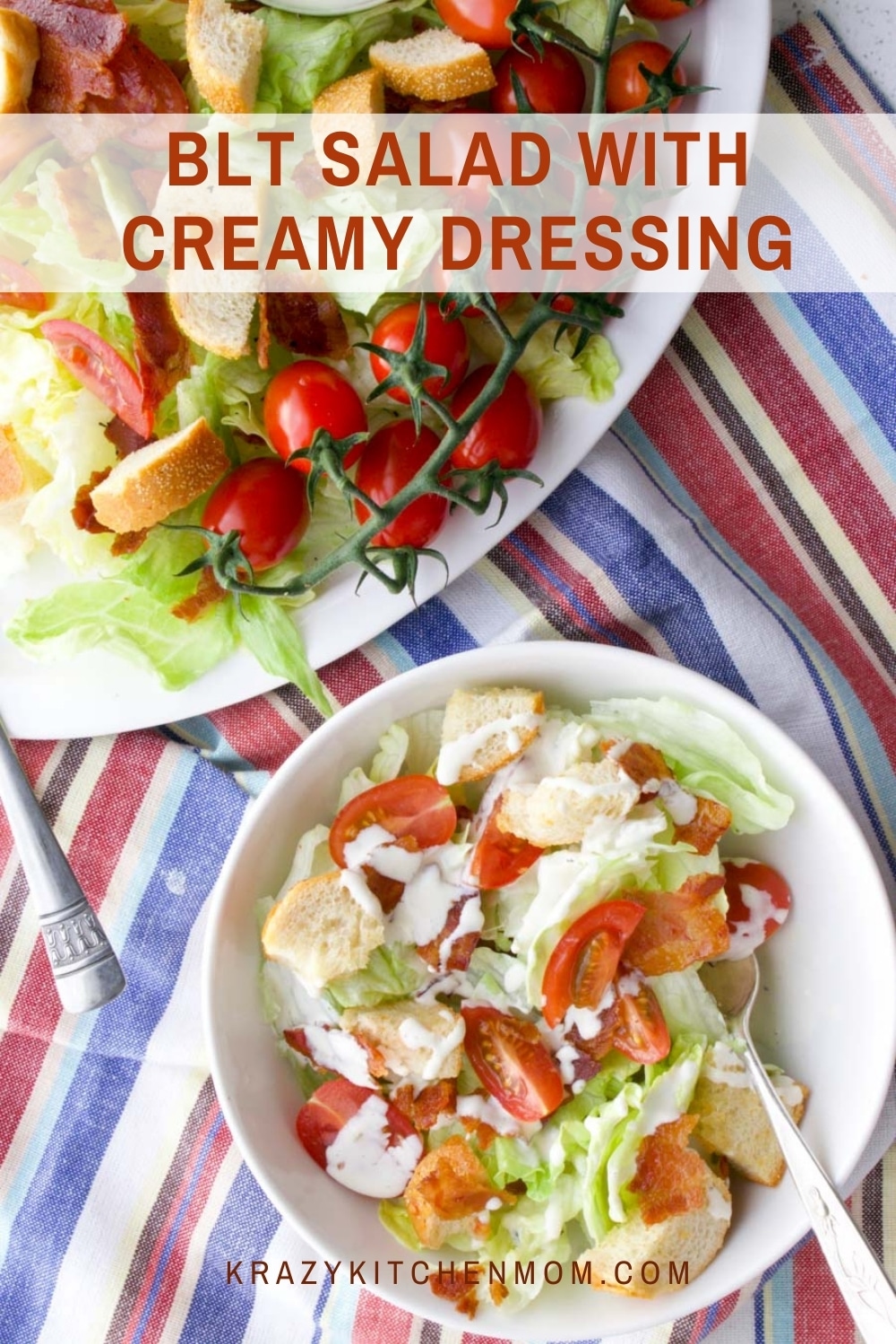 The classic flavor combination of a bacon, lettuce, and tomato sandwich transformed into a crispy, cold, refreshing salad. via @krazykitchenmom