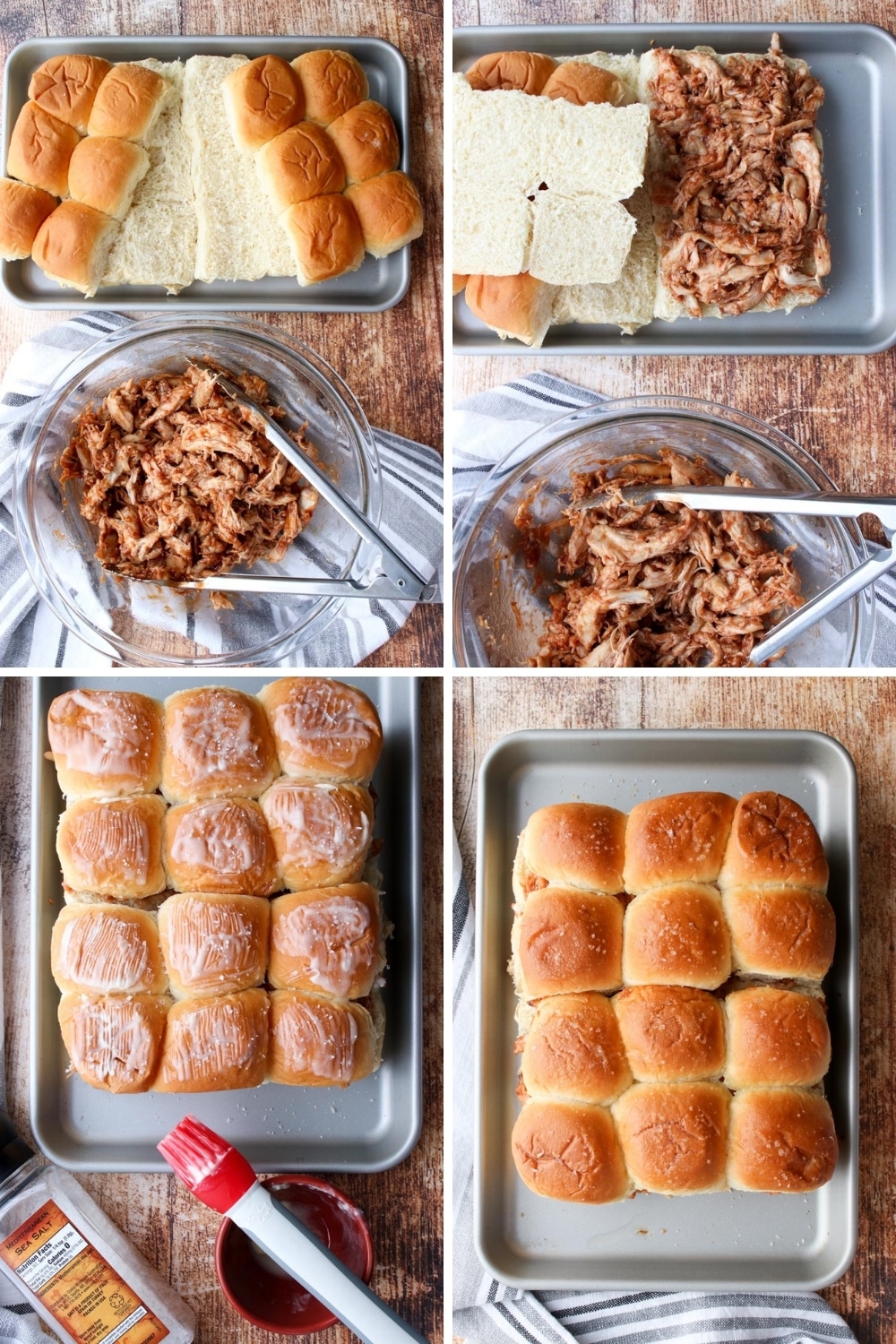 photo collage showing how to make rotisserie chicken sliders