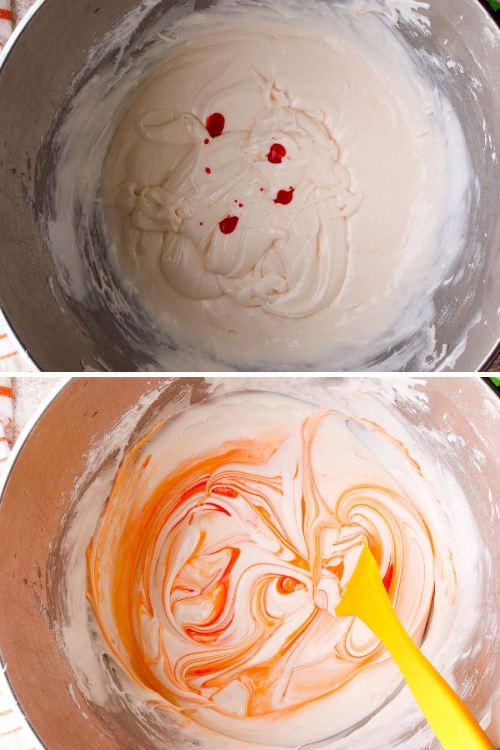 two photos showing how to make marshmallow frosting