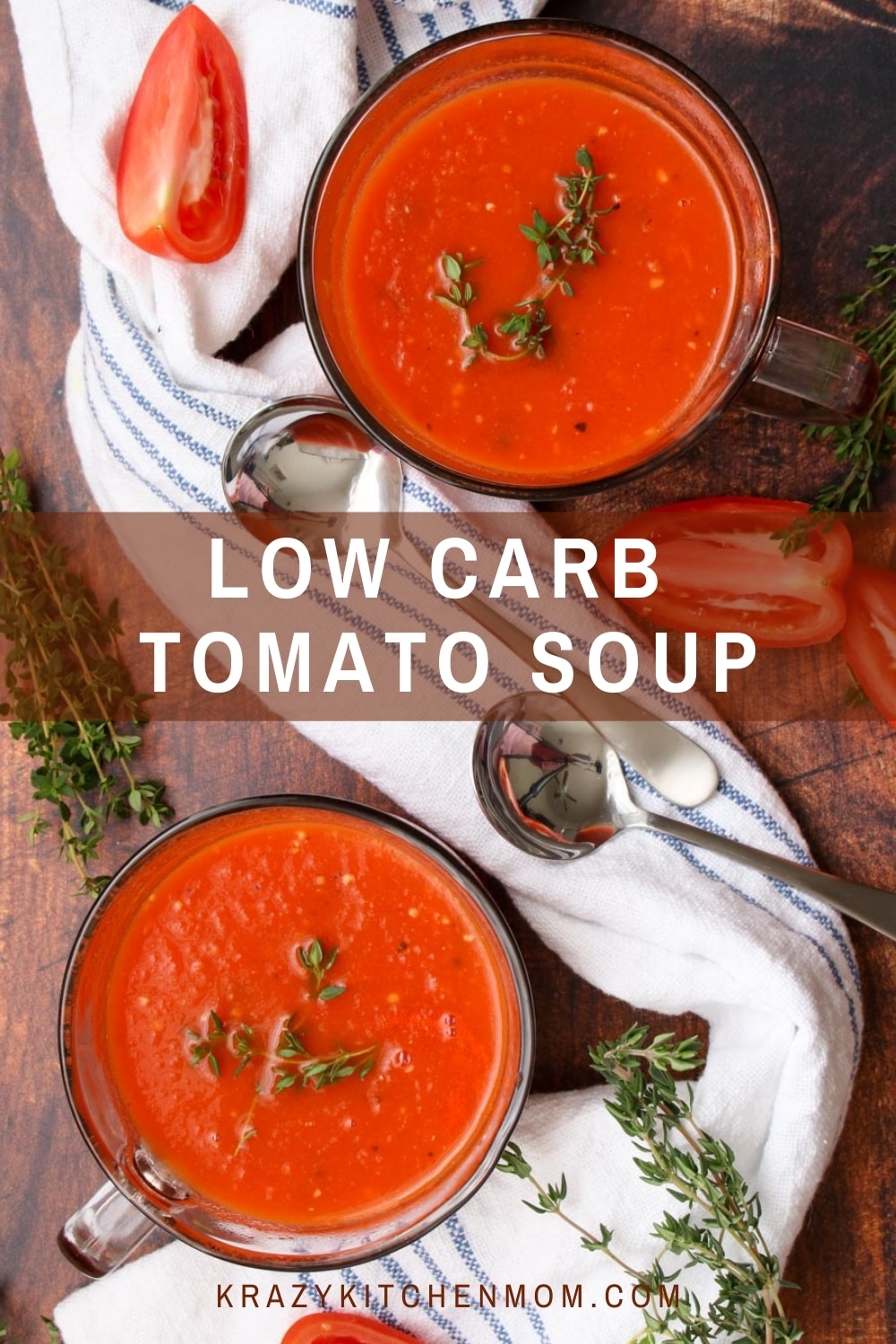 Ready in 30 minutes, you won't even miss the carbs, calories, or the cream in this Low Carb Low-Calorie Homemade Tomato Soup. via @krazykitchenmom