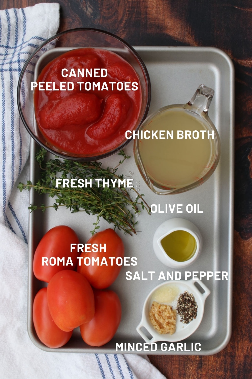 tray with the ingredient to make tomato soup