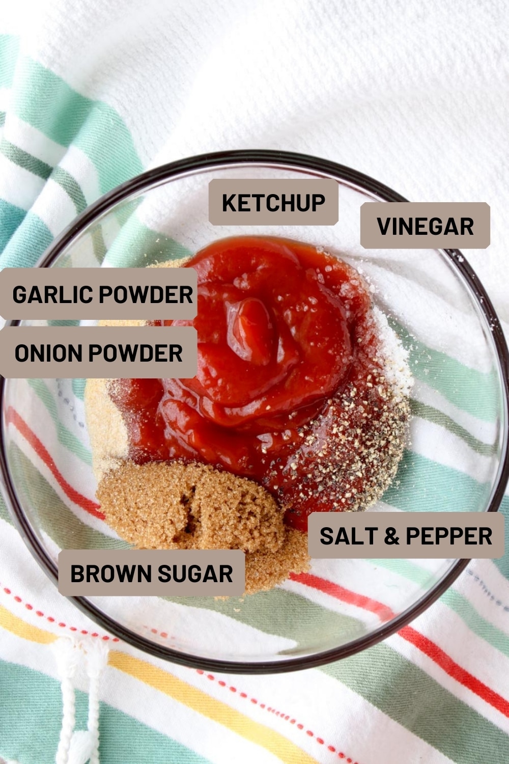 Glass bowl with the muffin tin meatloaf sauce ingredients