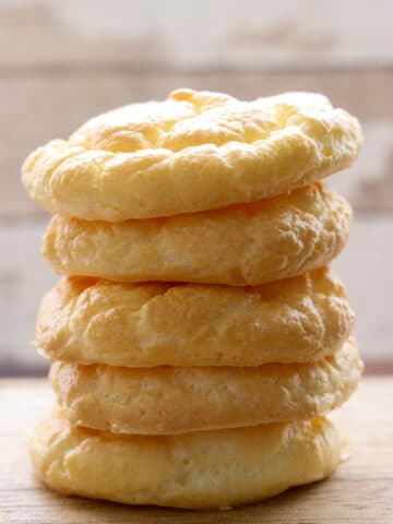 Cloud bread stacked on top of each other 5 slices high