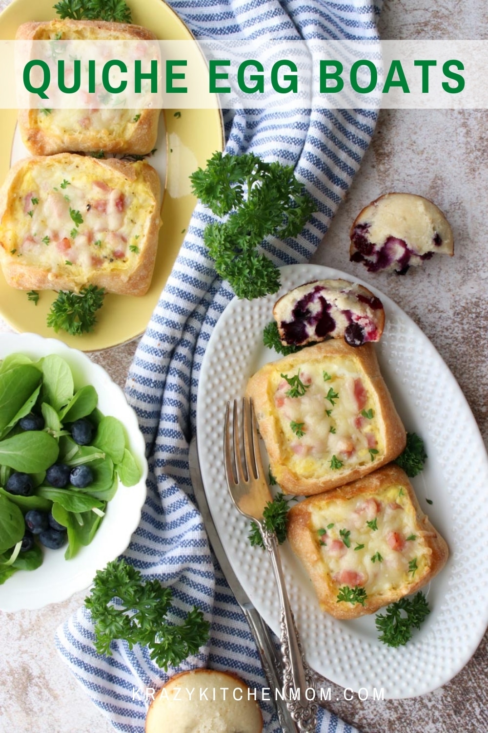 Extra fluffy quiche Lorraine baked in individual ciabatta rolls. Perfect for breakfast on-the-go, a light lunch, or a hearty snack.   via @krazykitchenmom