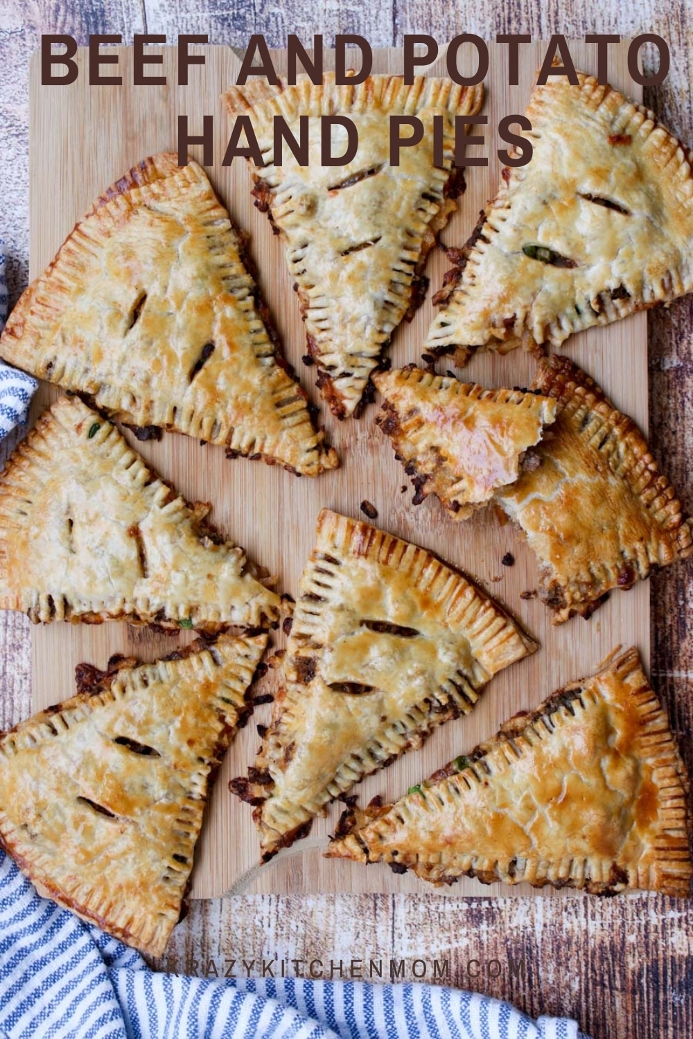 Beef and Potato Hand Pies are flaky little pies filled with ground beef, hash brown potatoes, peas, and cheese. The crust is rustic with extra crunchy edges.  via @krazykitchenmom