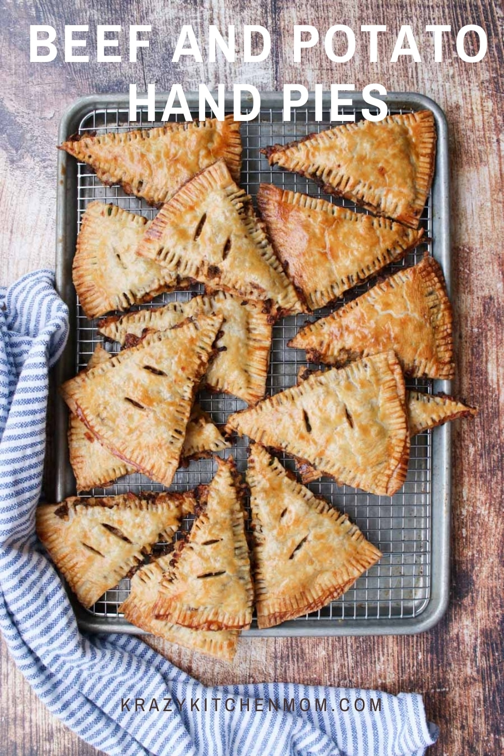 Beef and Potato Hand Pies are flaky little pies filled with ground beef, hash brown potatoes, peas, and cheese. The crust is rustic with extra crunchy edges.  via @krazykitchenmom