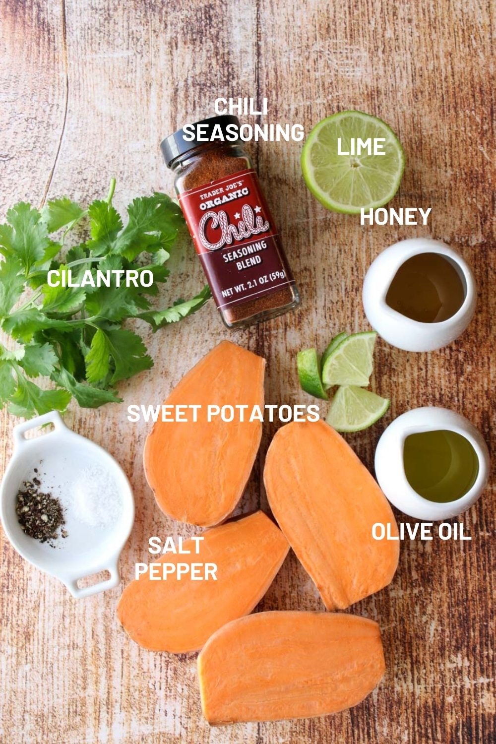 Ingredients for chili honey-lime sweet potatoes