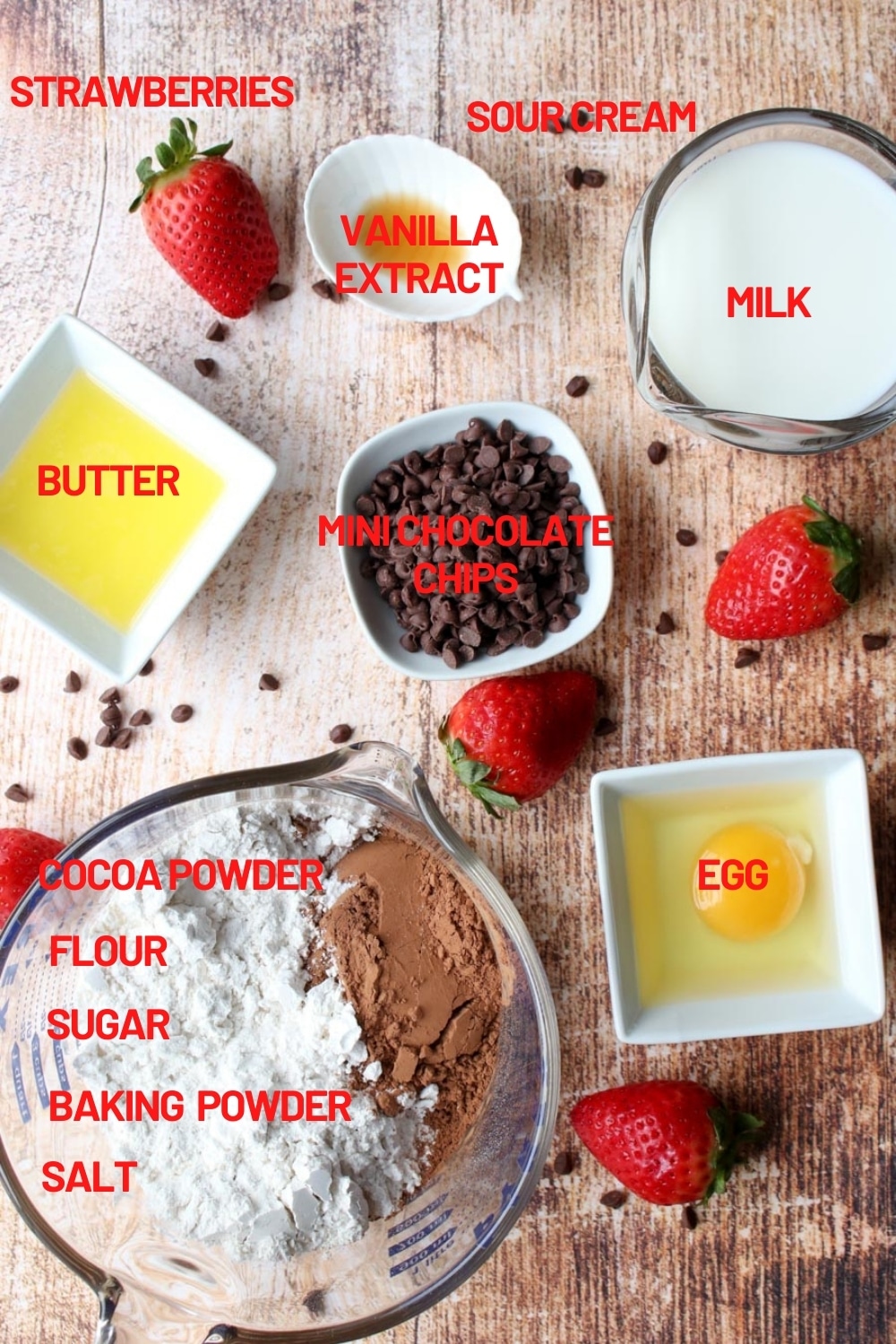 Ingredients for chocolate dessert tacos