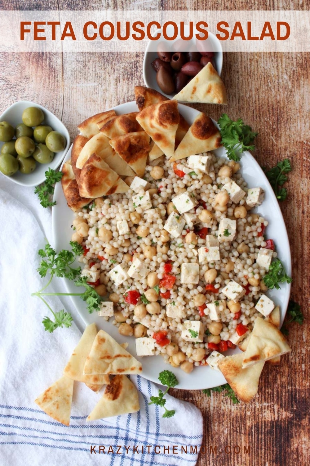 Mediterranean Feta Couscous Salad is the perfect blend of flavors with bold spices and a tangy vinaigrette.  via @krazykitchenmom