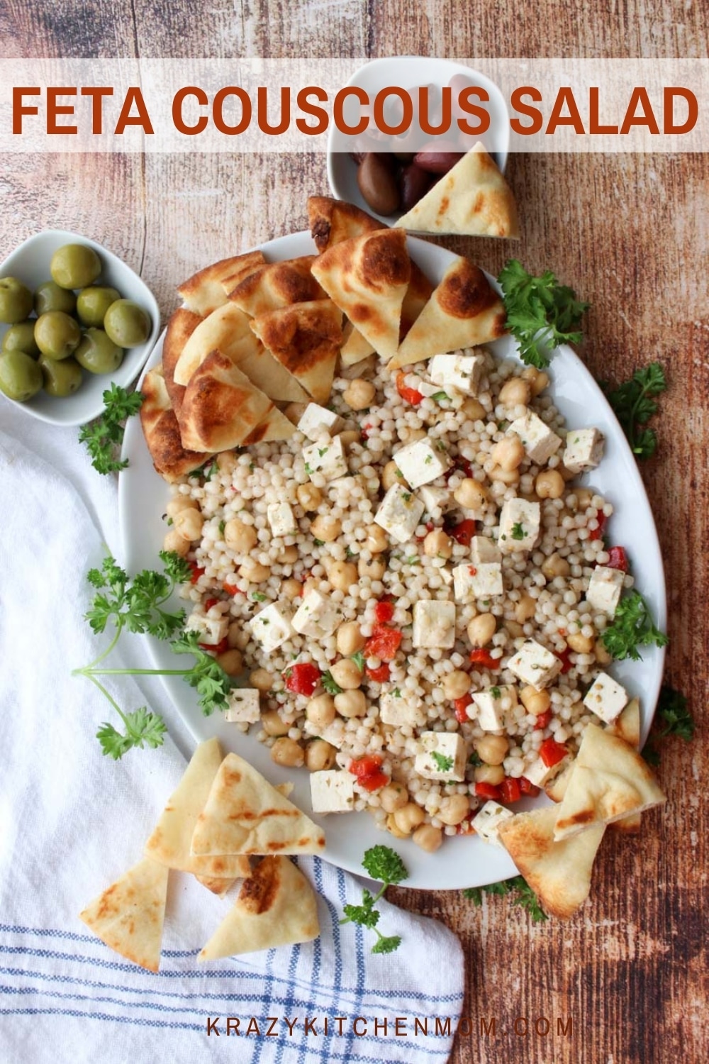 Mediterranean Feta Couscous Salad is the perfect blend of flavors with bold spices and a tangy vinaigrette.  via @krazykitchenmom