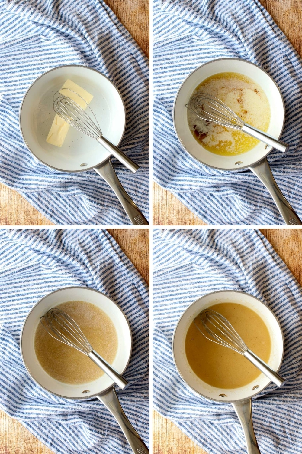 photo collage showing how to make bourbon butter sauce