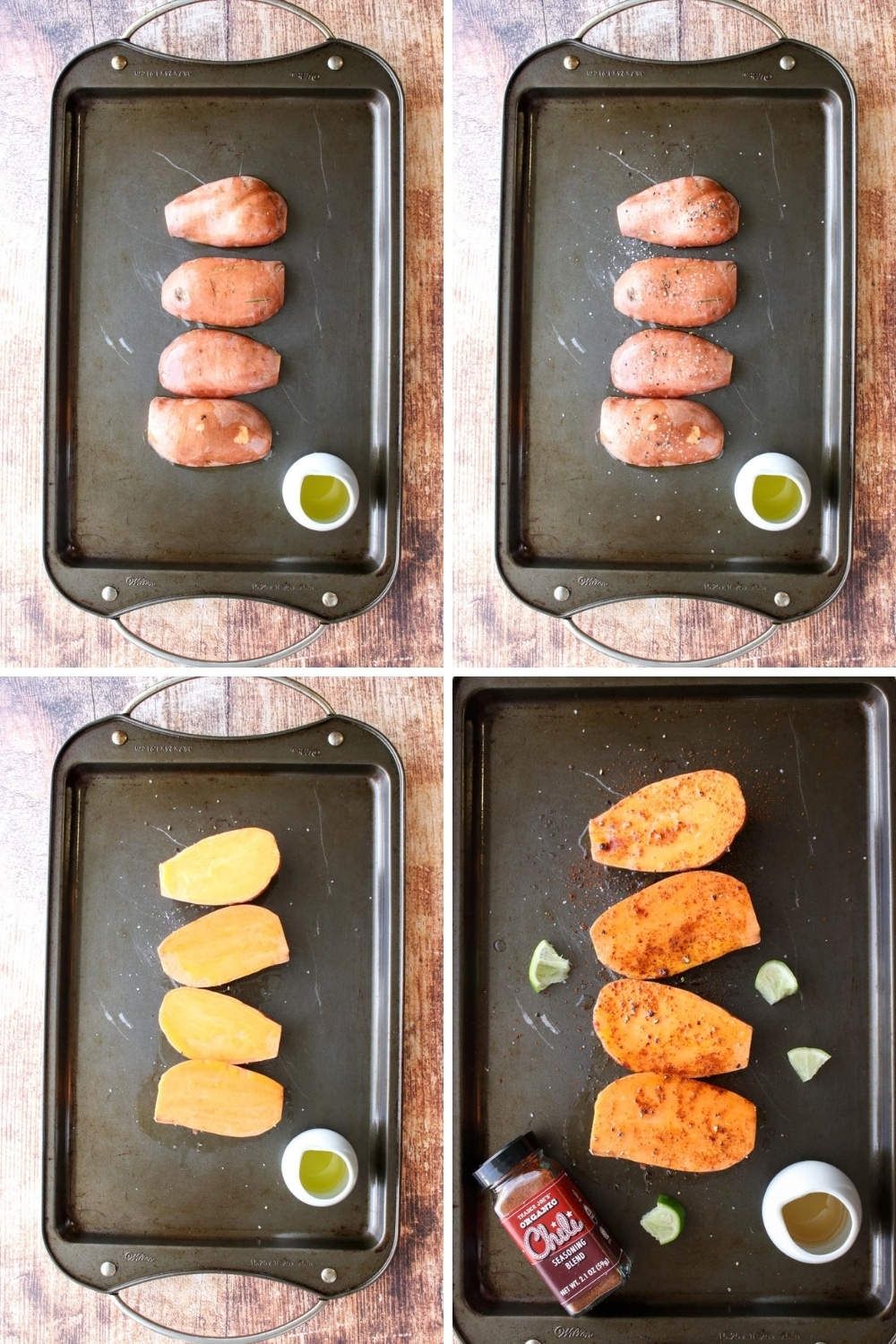 collage showing how to make honey lime roasted sweet potatoes