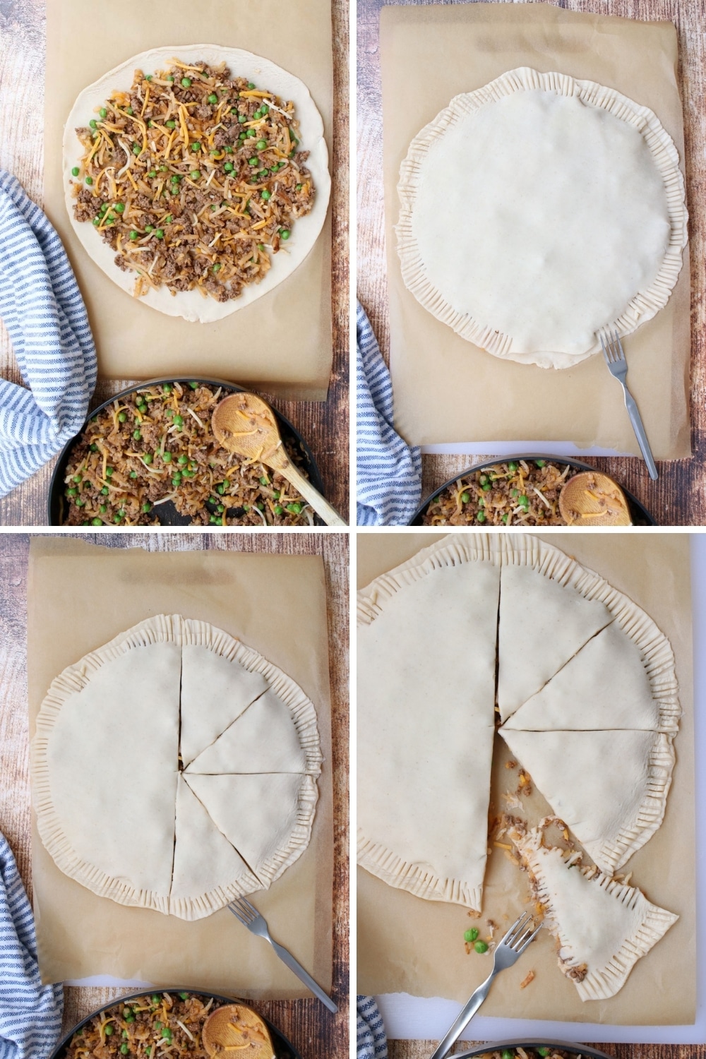 4 photos showing how to assemble hand pies