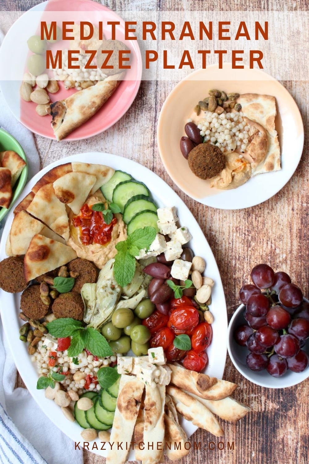 Learn how to make an eye-catching party platter with an assortment of small-sized foods with all the bold and bright flavors of the Mediterranean. via @krazykitchenmom