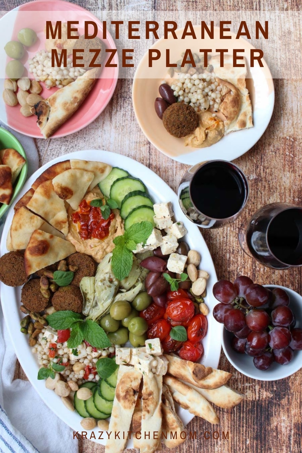 Learn how to make an eye-catching party platter with an assortment of small-sized foods with all the bold and bright flavors of the Mediterranean. via @krazykitchenmom