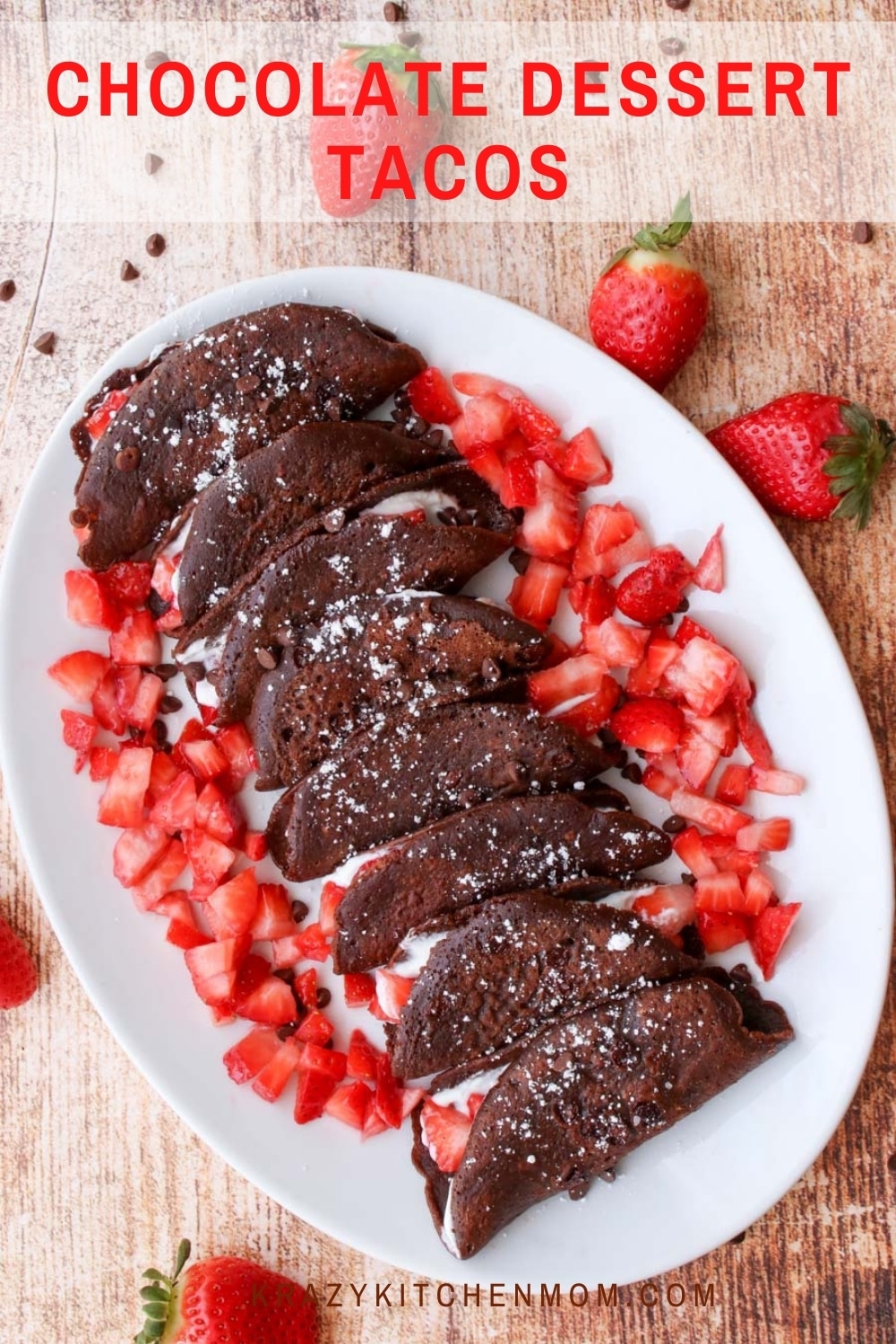 Calling all chocolate lovers! You will want to jump out of bed for these chocolatey strawberries and cream-filled pancake tacos. via @krazykitchenmom