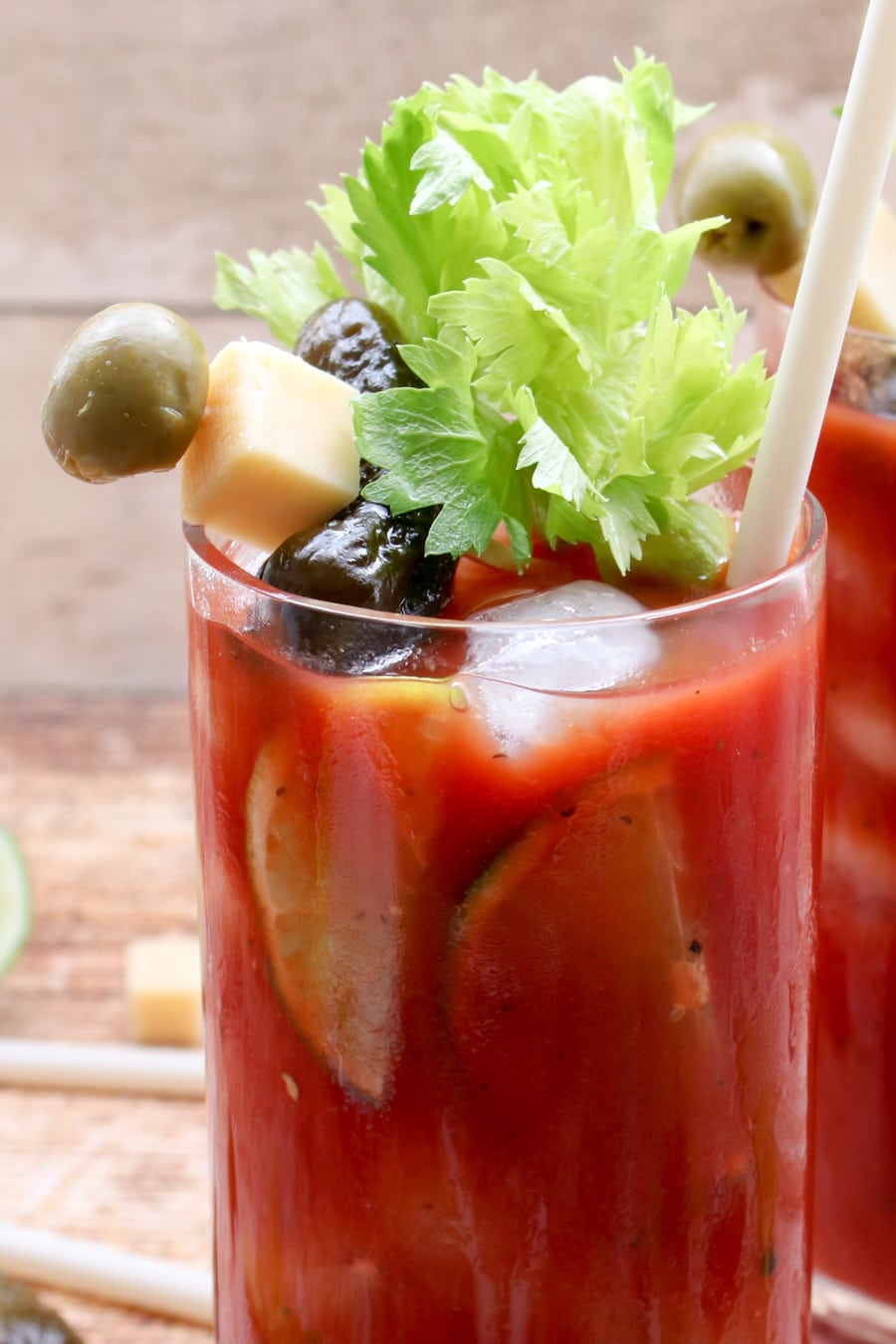 close up of the bloody mary garnishes