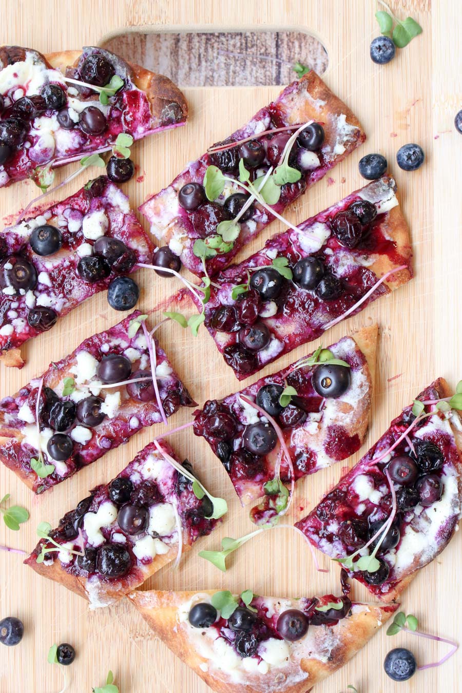 blueberry flatbread on a board