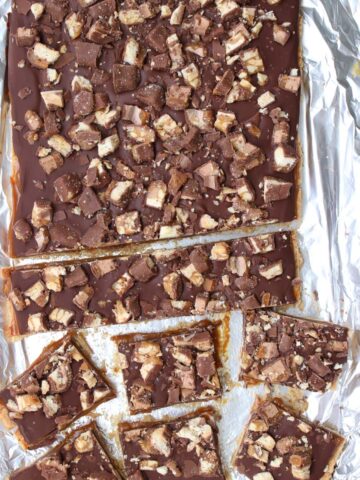 chocolate bars cut and sliced on a cookie sheet