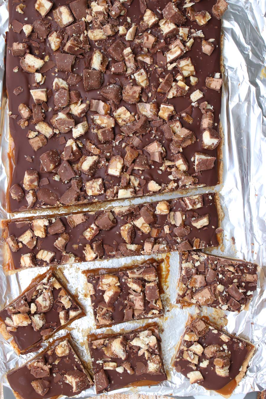 chocolate bars cut and sliced on a cookie sheet