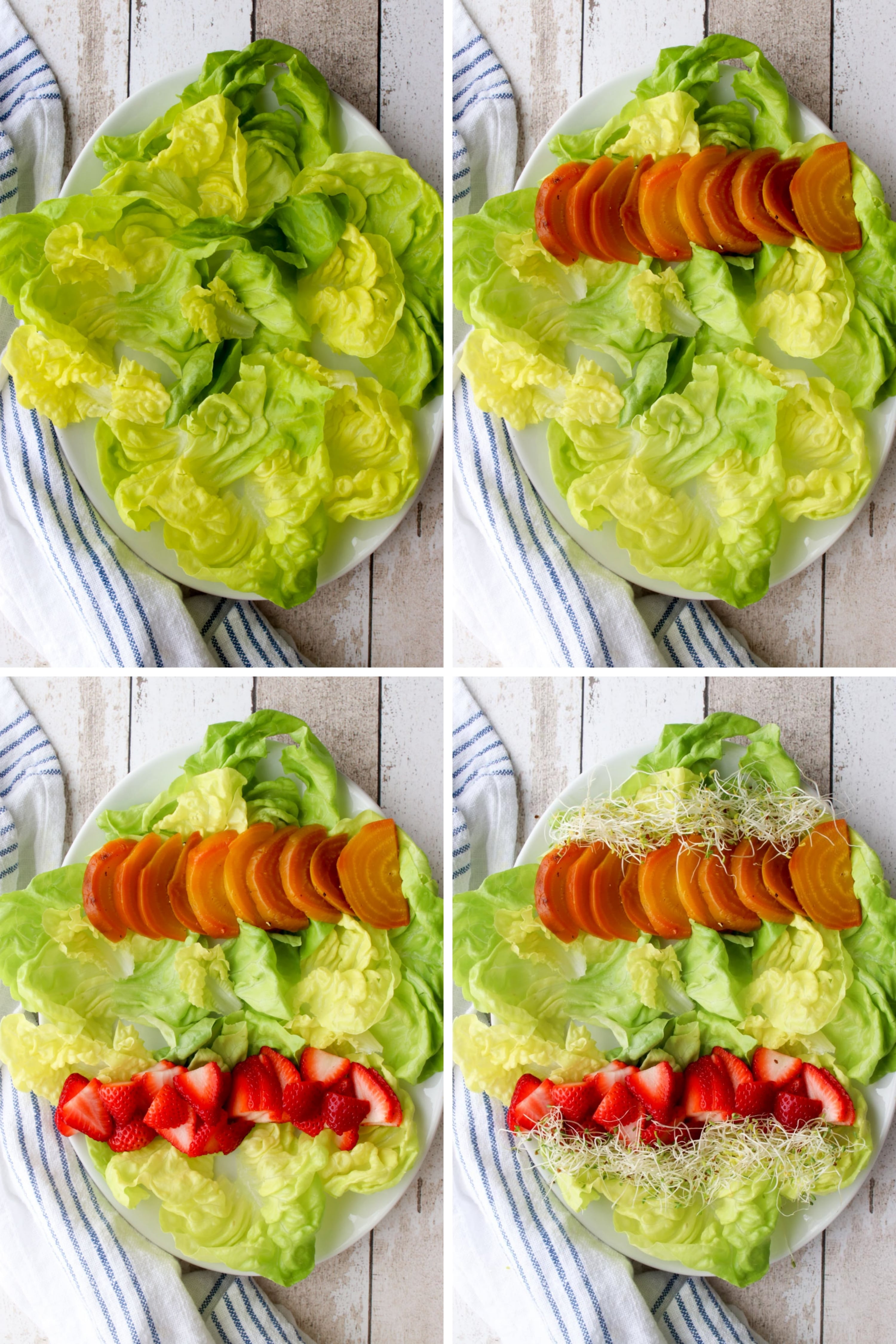 Collage showing how to assemble the spring salad