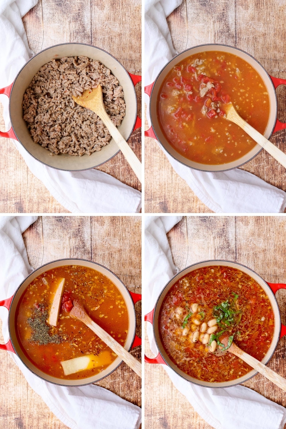 collage showing how to make sausage and bean soup