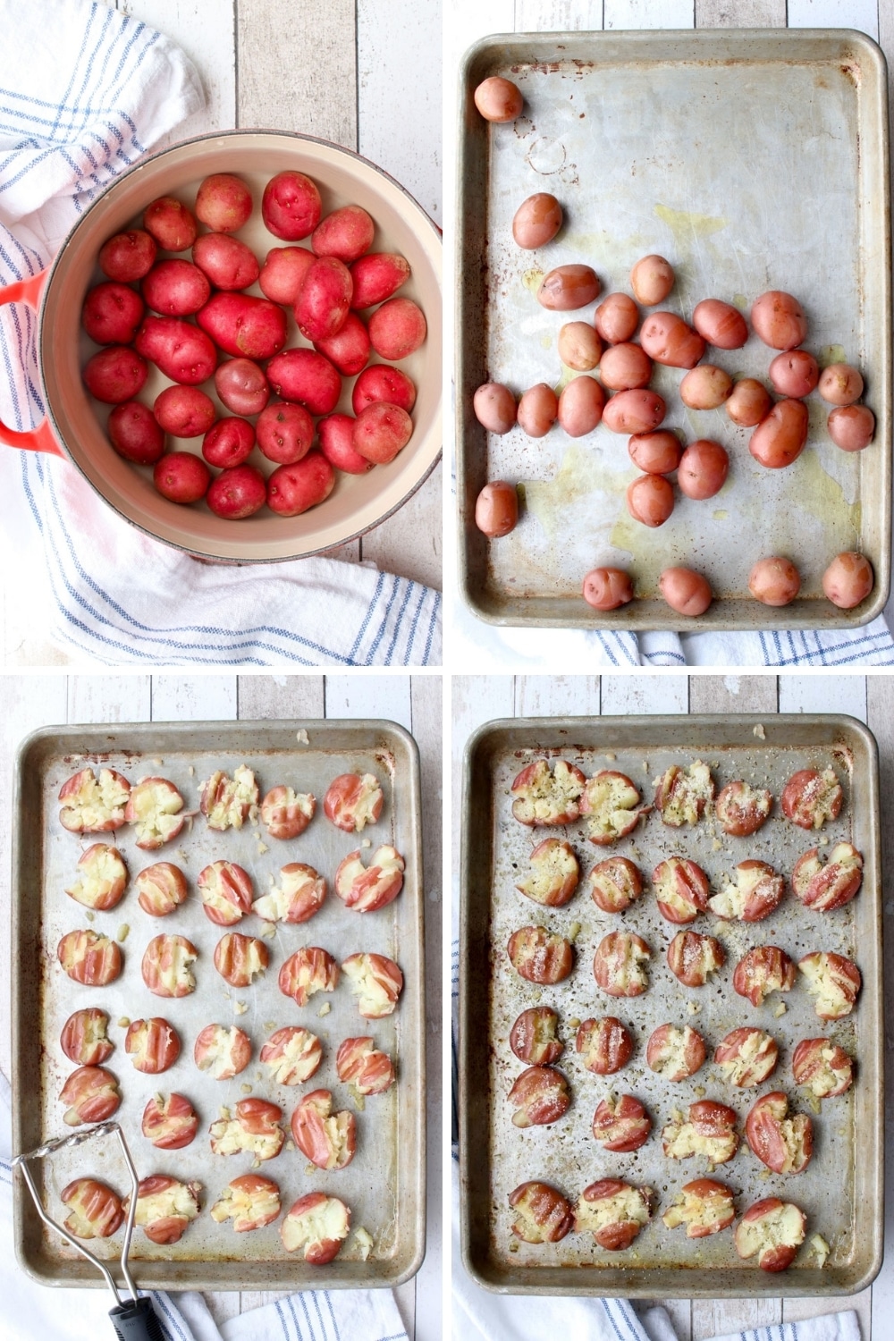 collage showing how to make smashed potatoes