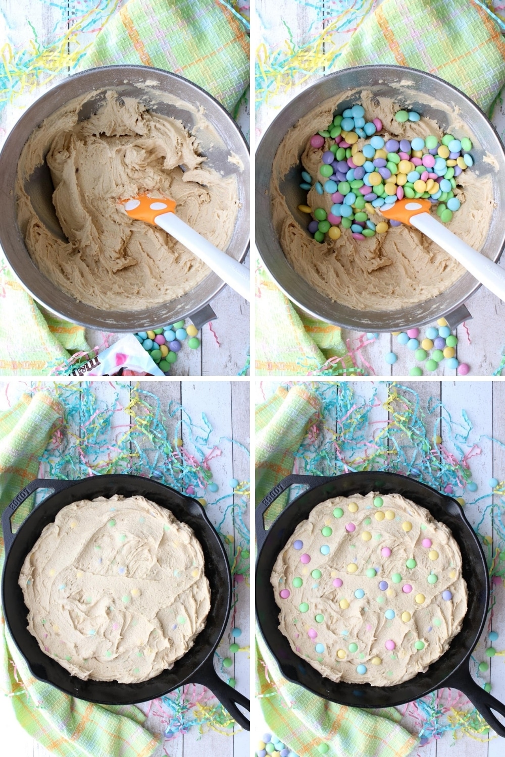 collage showing how to make skillet blondies