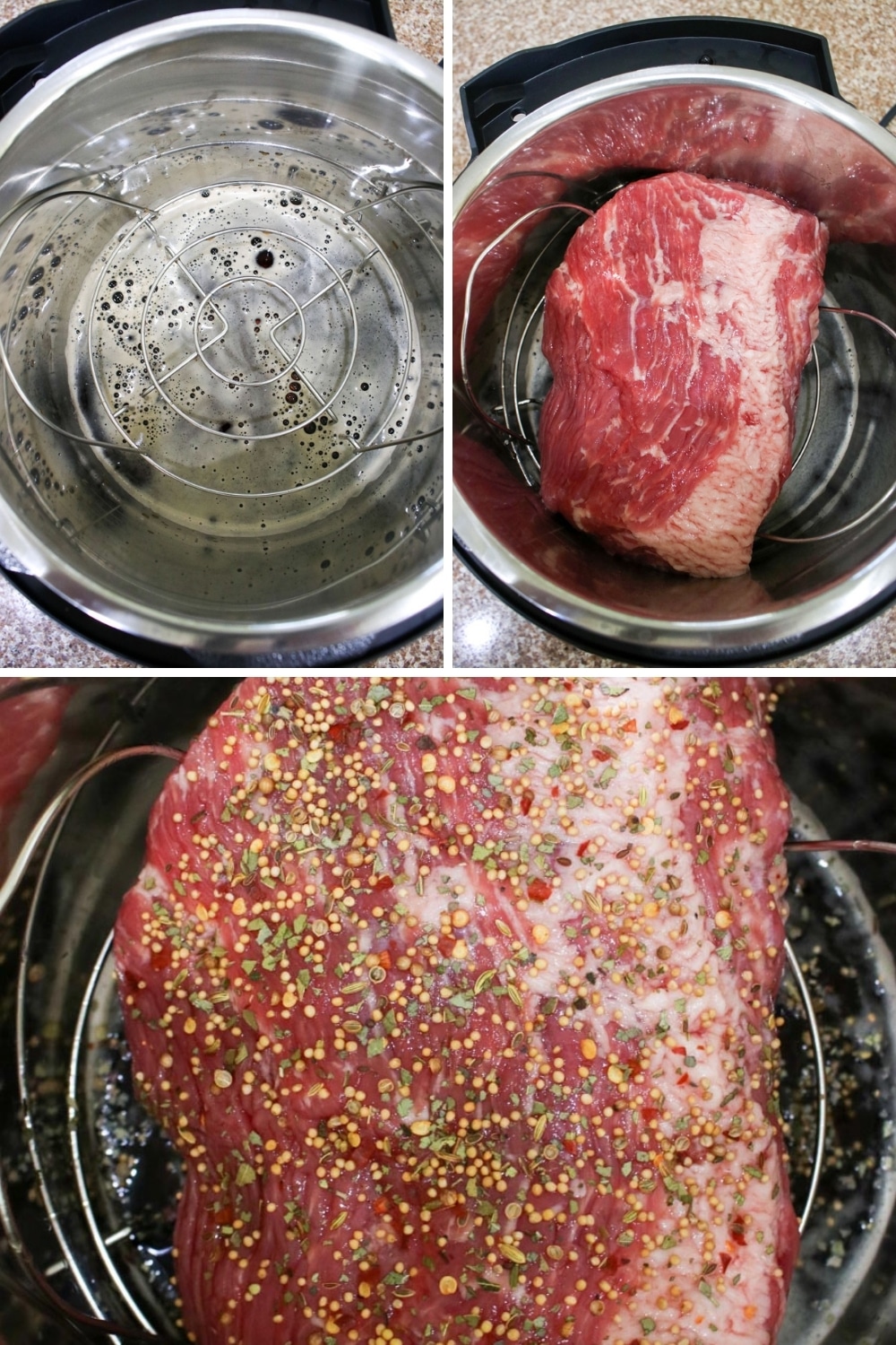 collage showing how to make pressure cooker corned beef 