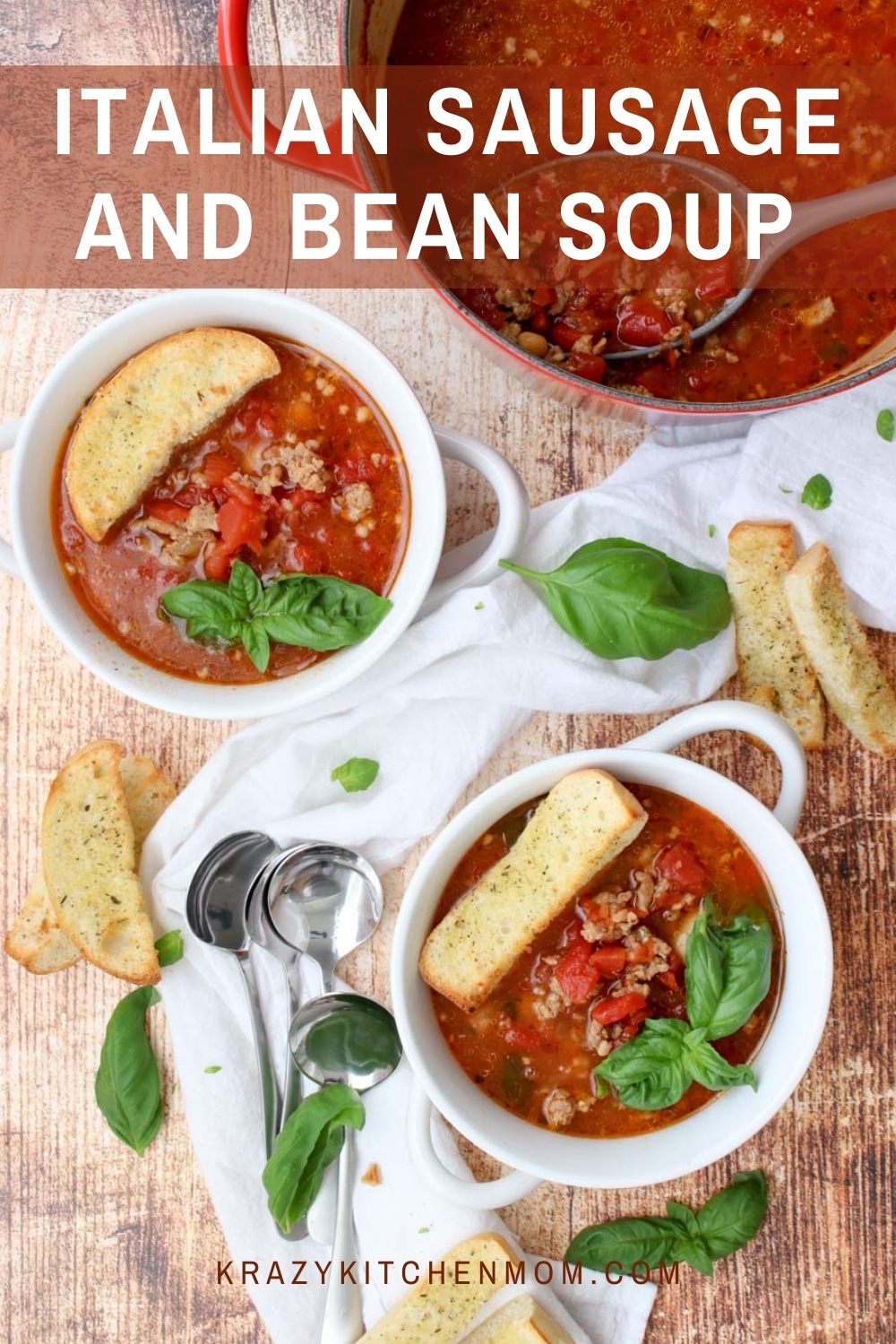 Tomatoes, Italian sausage, and white beans are a flavor marriage made in heaven. There is nothing not to love about this hearty soup that is a meal by itself.  via @krazykitchenmom