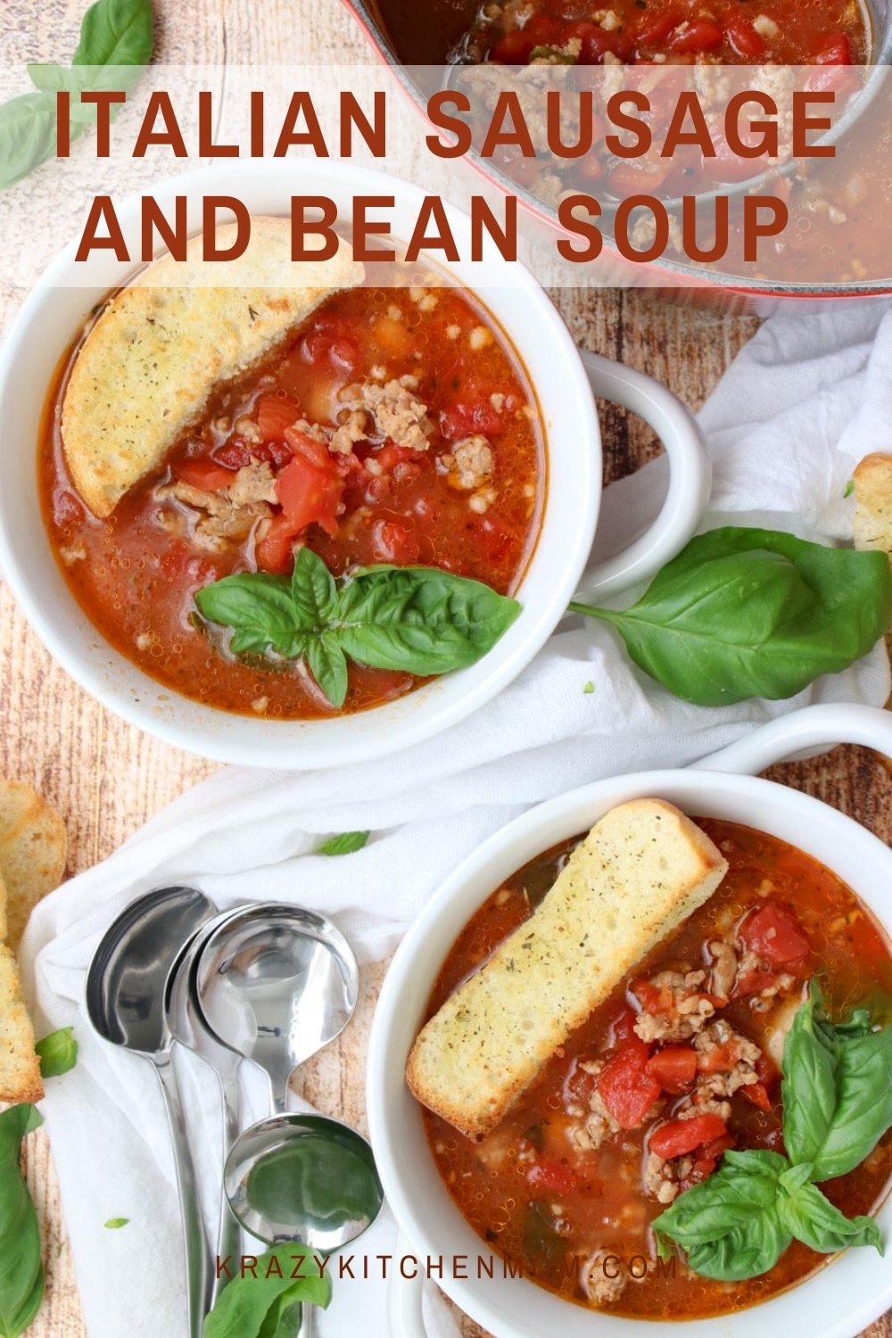 Tomatoes, Italian sausage, and white beans are a flavor marriage made in heaven. There is nothing not to love about this hearty soup that is a meal by itself.  via @krazykitchenmom