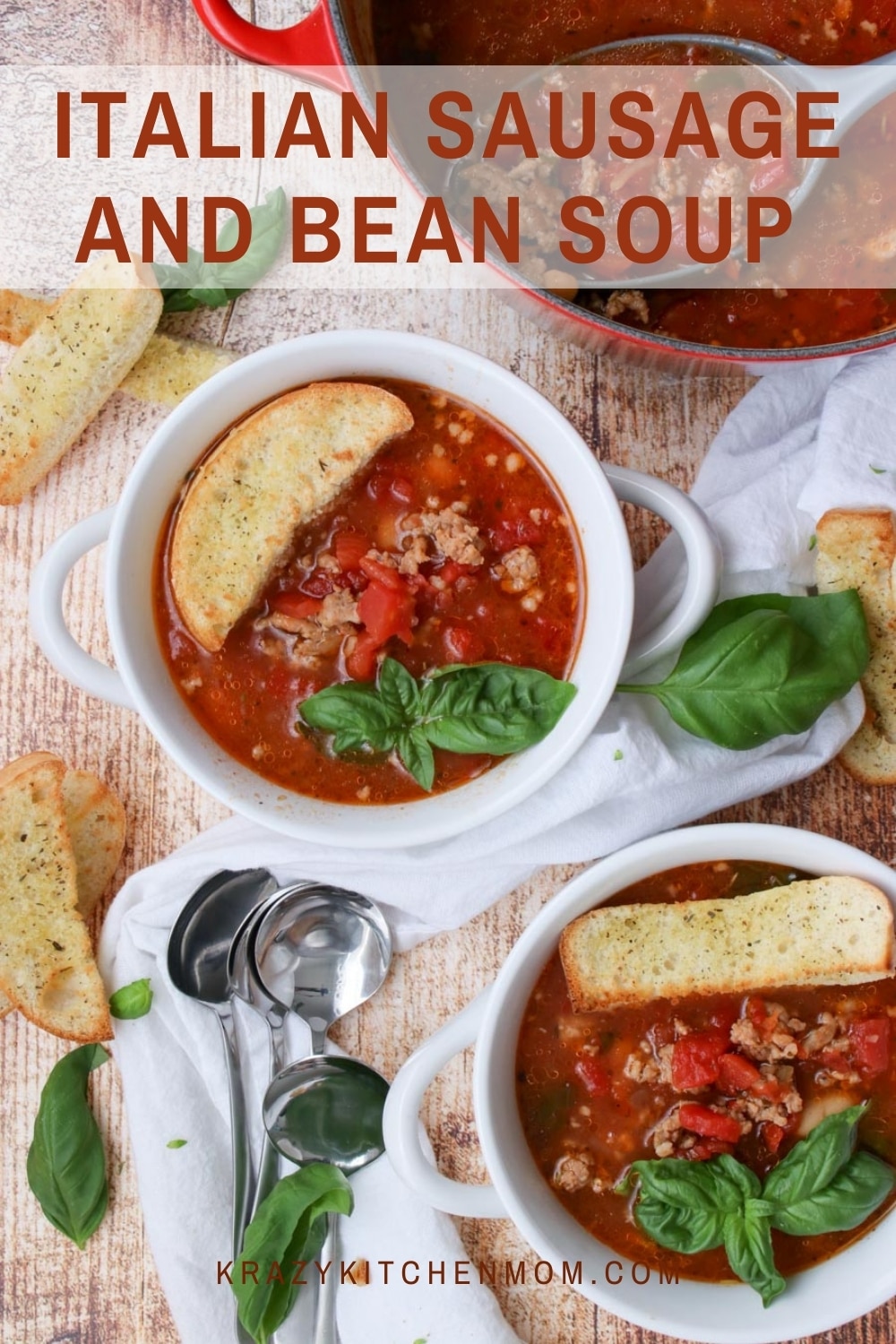 Tomatoes, Italian sausage, and white beans are a flavor marriage made in heaven. There is nothing not to love about this hearty soup that is a meal by itself.  via @krazykitchenmom