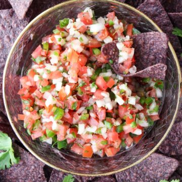 close up shot of a bowl of pico de gallo
