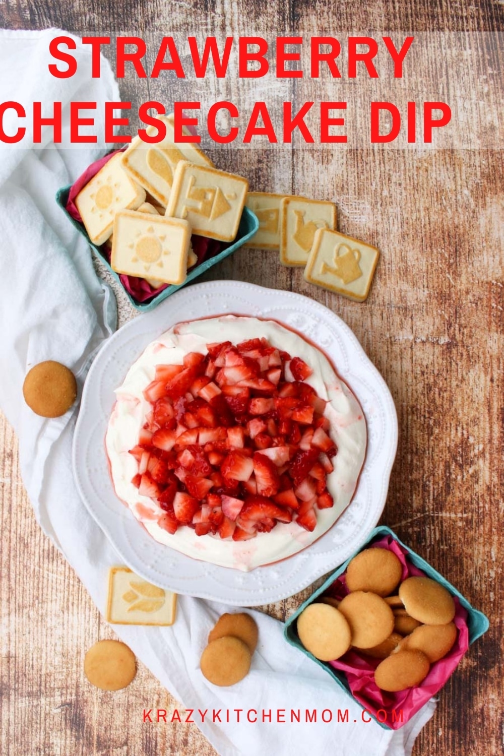 No-bake, super creamy, light, and fluffy cheesecake filling topped with fresh sweet strawberries. Serve it with cookies or fruit for dipping. via @krazykitchenmom