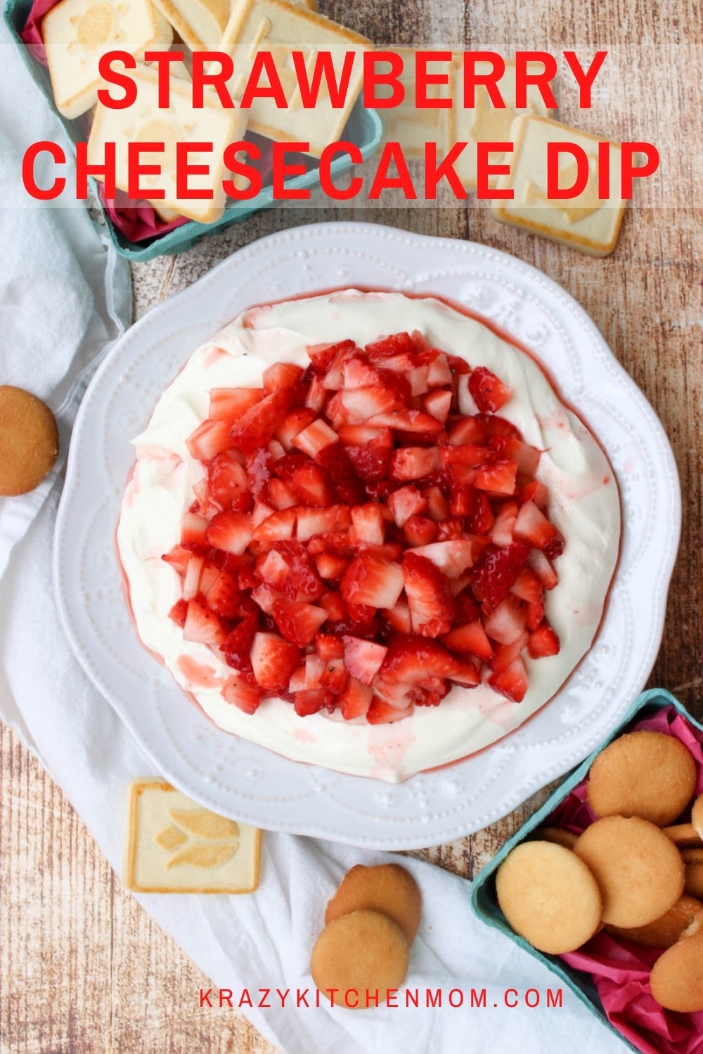 No-bake, super creamy, light, and fluffy cheesecake filling topped with fresh sweet strawberries. Serve it with cookies or fruit for dipping. via @krazykitchenmom