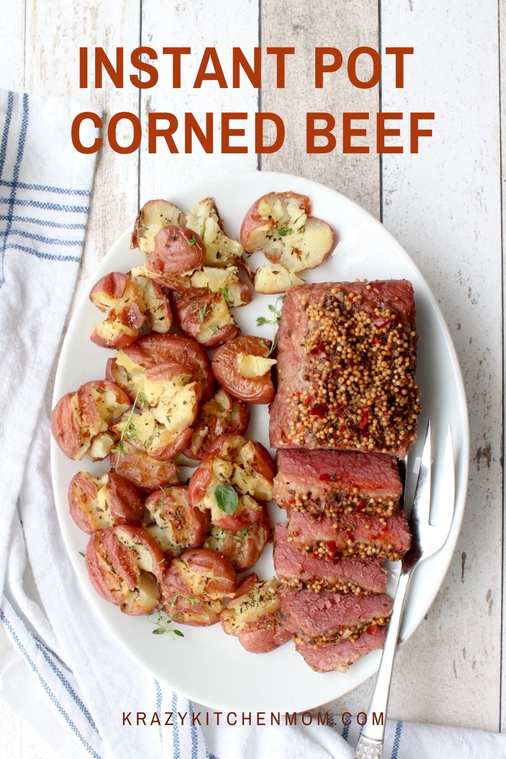 Three ingredient Pressure Cooker Corned Beef is moist, tender corned beef that turns out perfectly every time. Whether you use the Instant Pot or another brand of a pressure cooker, you can't fail with this recipe. via @krazykitchenmom