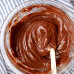 Bowl of chocolate frosting with a spatula