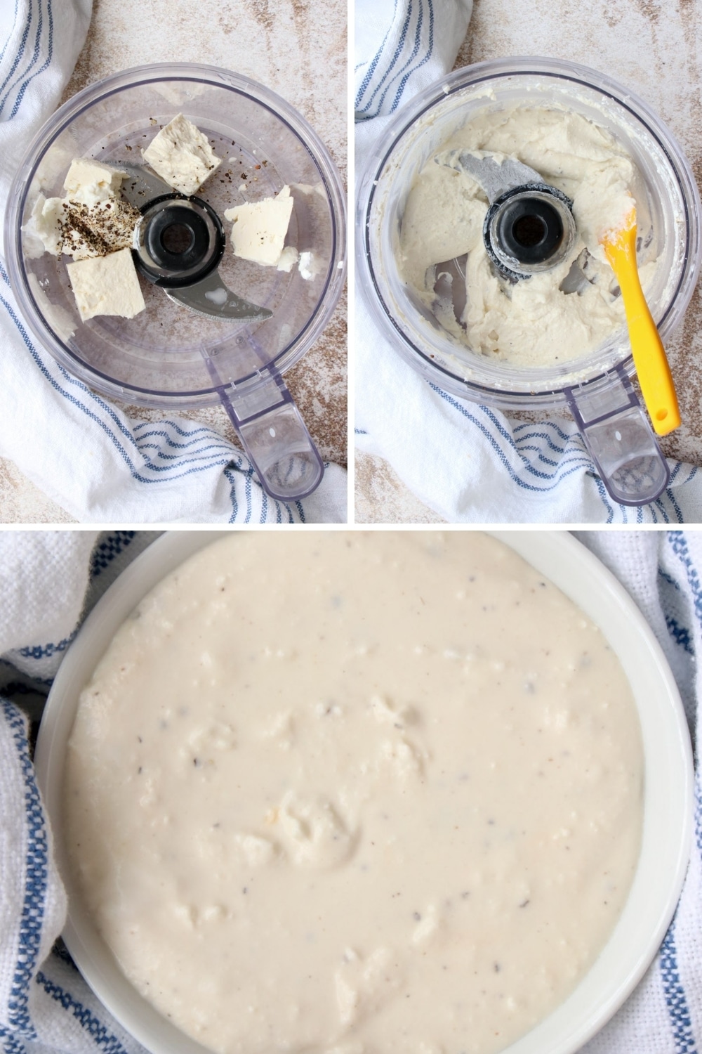 collage showing steps to make whipped feta