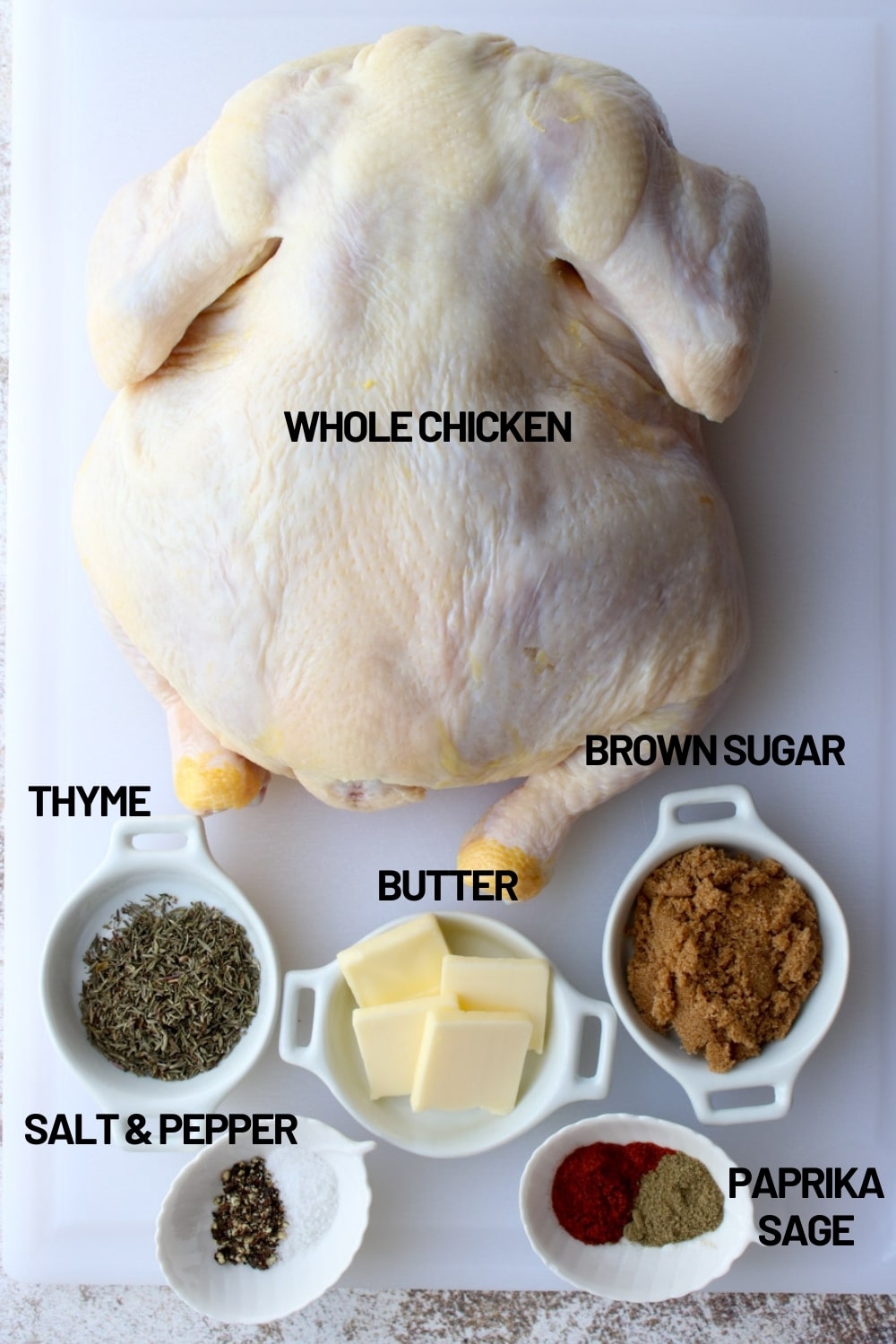 Whole chicken and the ingredients