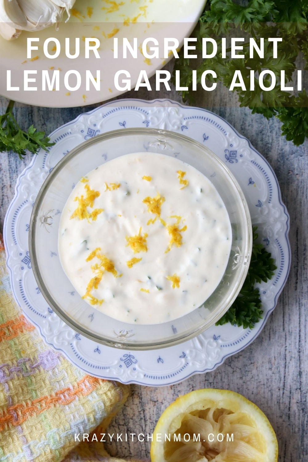 Make a creamy, zesty, bright, aioli using only four ingredients. Use it where ever you would use mayonnaise - as a spread or a dip. Creamy, zesty, bright deliciousness. via @krazykitchenmom